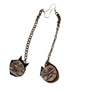 Upcycled White Birch cork Cat dangle earrings